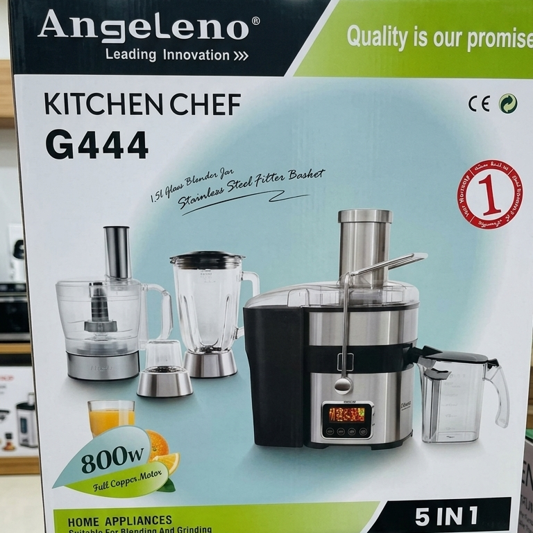 AngeLeno Kitchen Chef G444 5-in-1 Food Processor | Juicer Blender Grinder & Chopper | 800W Full Copper Motor